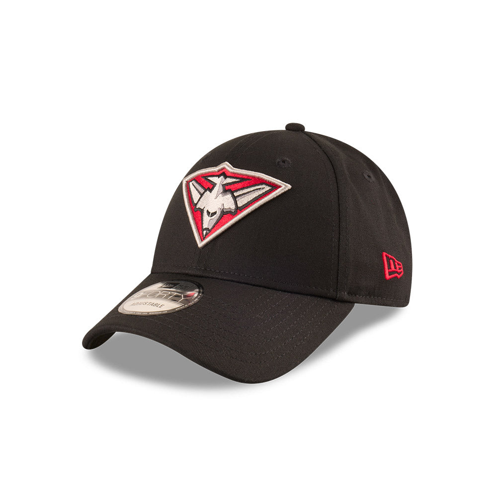 Essendon Bombers Hat - 2025 AFL Badged Black OTC 9Forty Strapback Cap - New Era